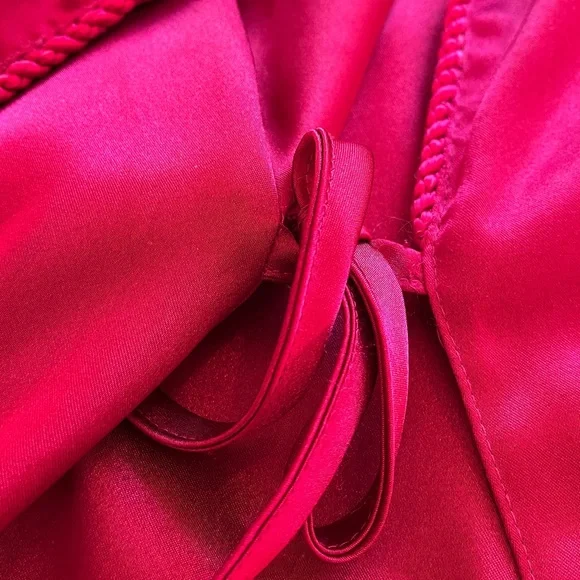 Velvet Burnout Satin Wrap Robe Long Shawl Collar Belt Pockets Women M Red Floral - Picture 10 of 17